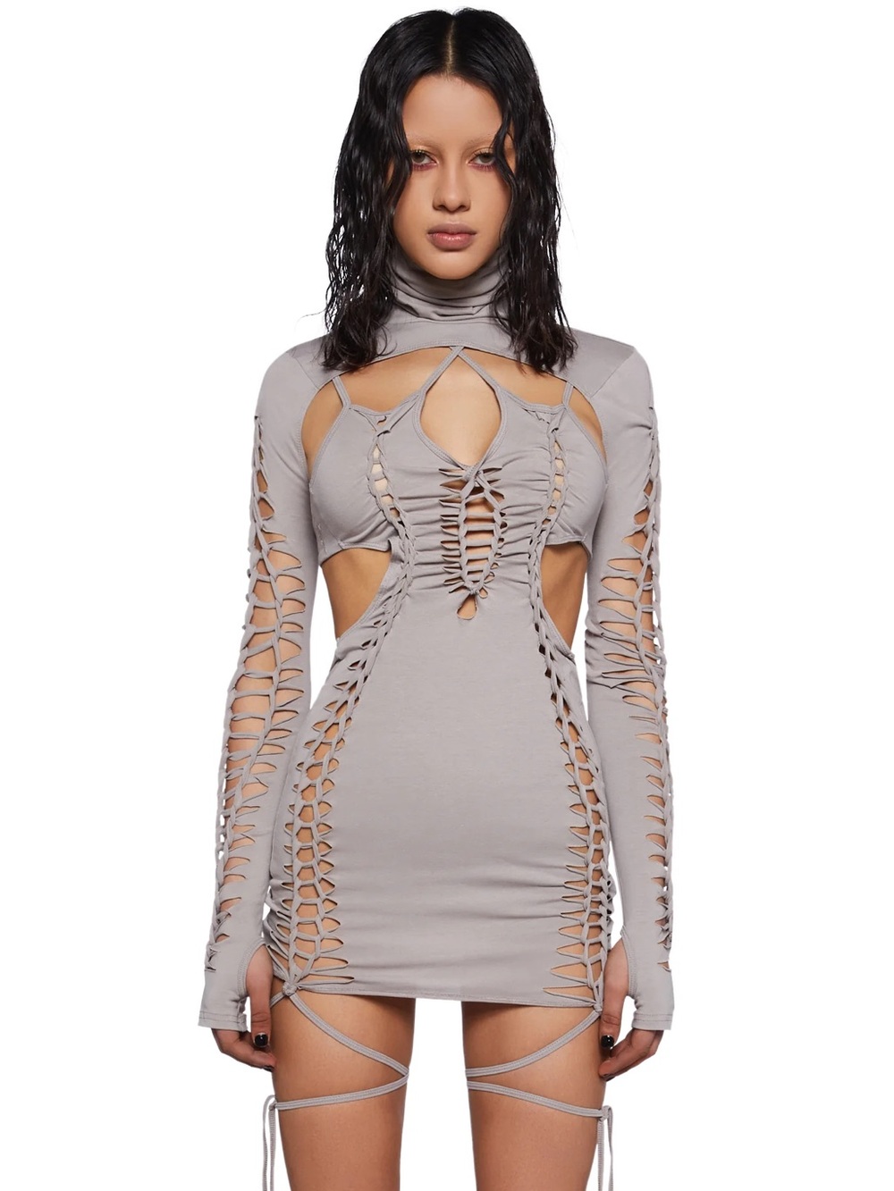 Dolls kill Cutout Lace-Up Grey Bodycon Mini Dress